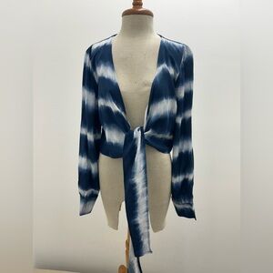 Papermoon Indigo and White Tie Dye Tie Front Crop Top